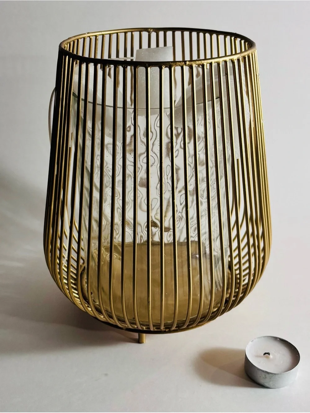 Gold Wire Cage Glass Hurricane Candle Holder